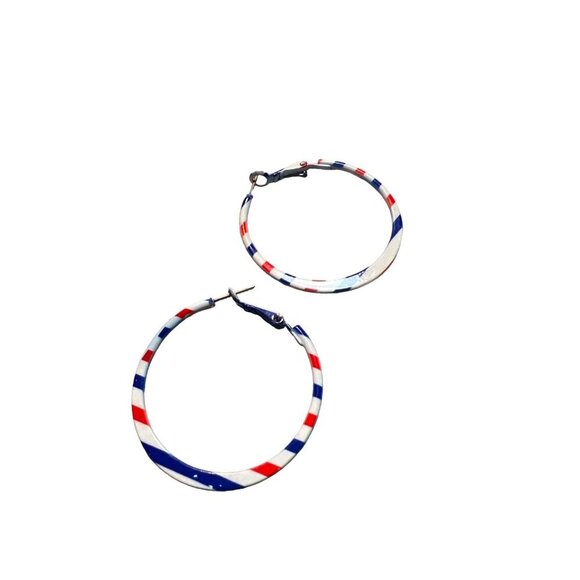 Vintage Hoop Pierced Earrings Patriotic Holiday Jewelry 1.5" Red White Blue - Picture 3 of 13